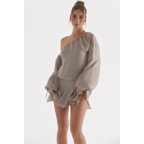 Wilhelmina ash green off shoulder dress House of CB Authentic box 100 - Picture 3 of 8